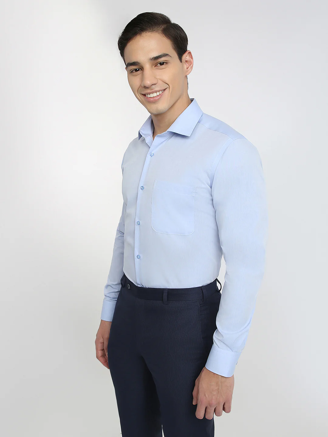 Raymond Men Blue Chambray Contemporary Fit Cotton Formal Shirt - Image 4