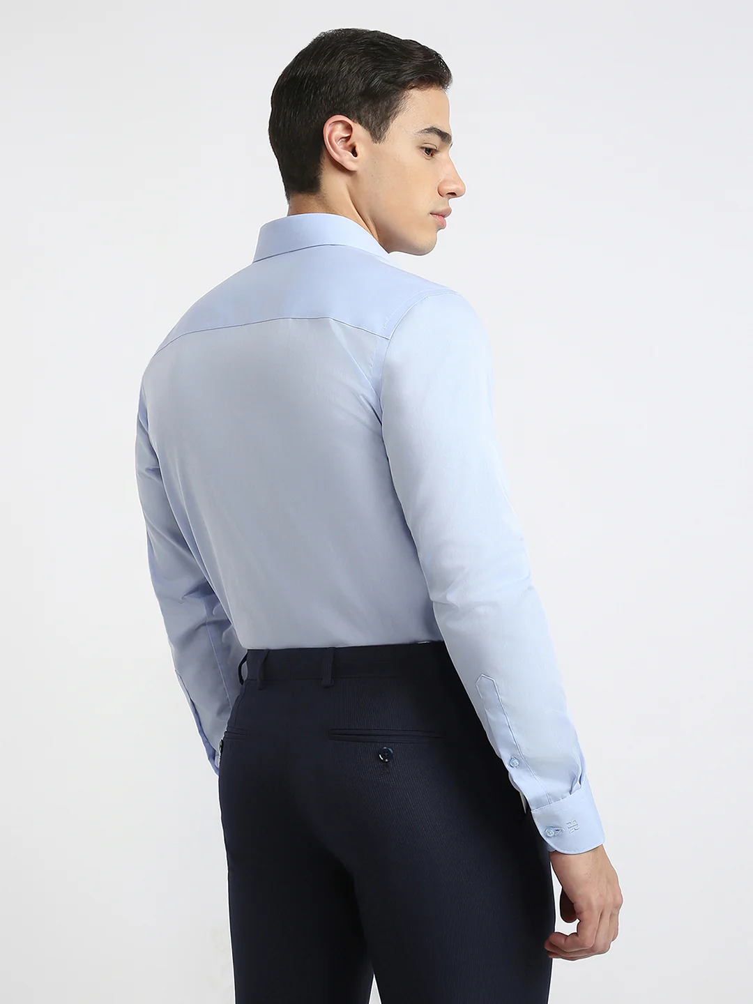 Raymond Men Blue Chambray Contemporary Fit Cotton Formal Shirt - Image 5