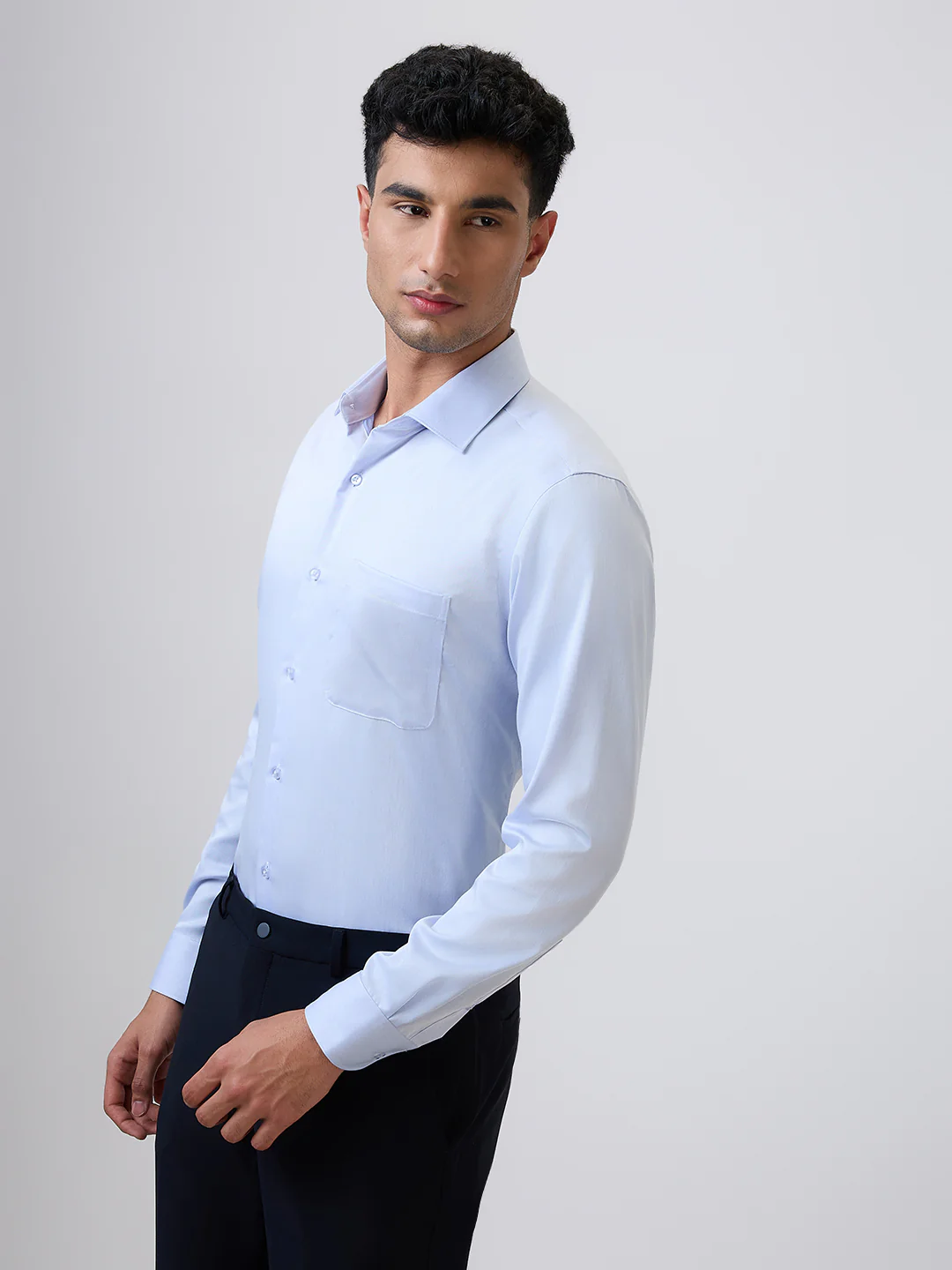 Raymond Men Blue Chambray Contemporary Fit Cotton Formal Shirt - Image 3