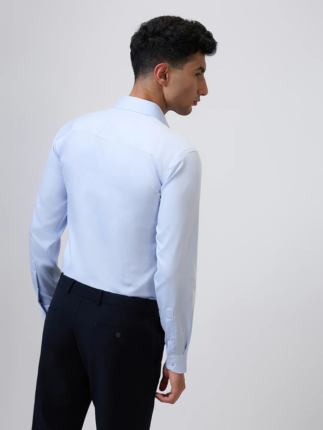 Raymond Men Blue Chambray Contemporary Fit Cotton Formal Shirt - Image 5