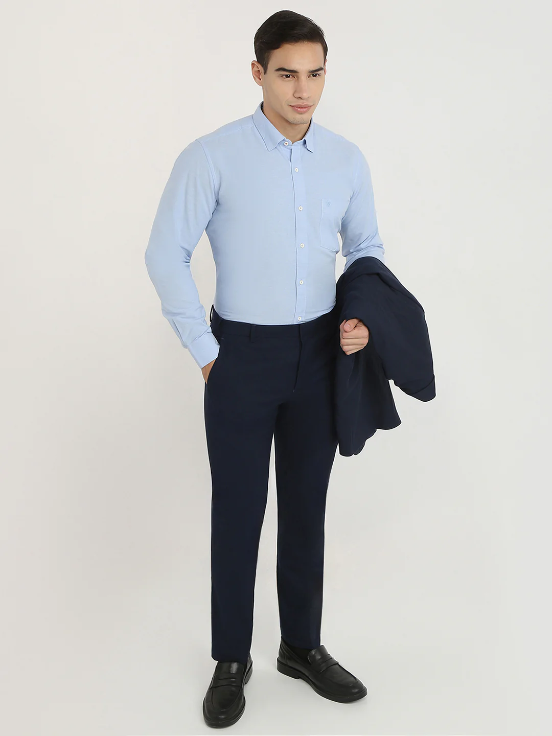 Raymond Men Blue Chambray Regular Fit Cotton Blend Casual Shirt - Image 5
