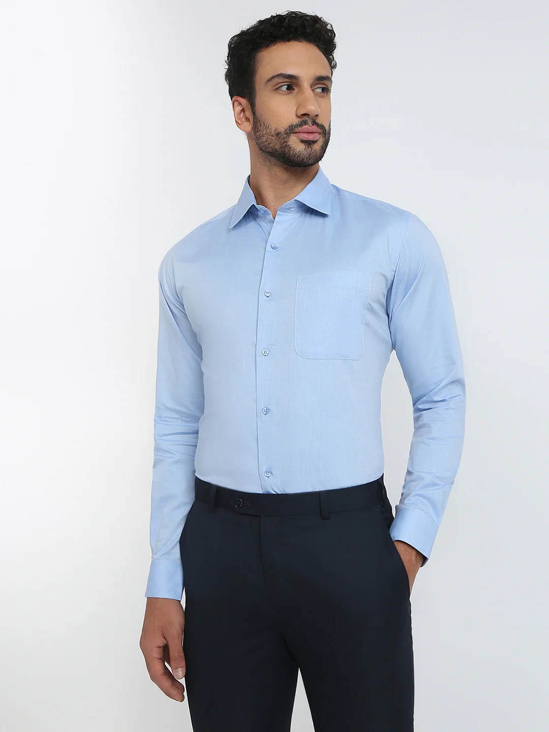Raymond Men Blue Chambray Slim Fit Cotton Formal Shirt - Image 2