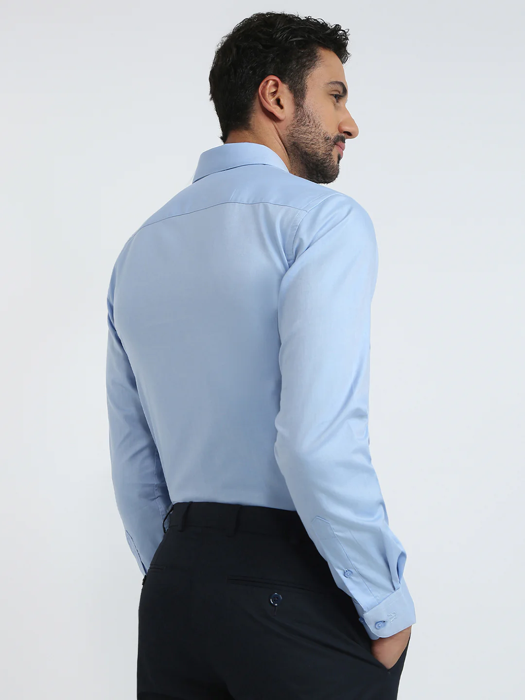 Raymond Men Blue Chambray Slim Fit Cotton Formal Shirt - Image 4