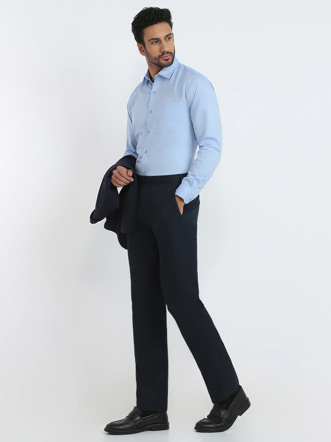 Raymond Men Blue Chambray Slim Fit Cotton Formal Shirt - Image 5