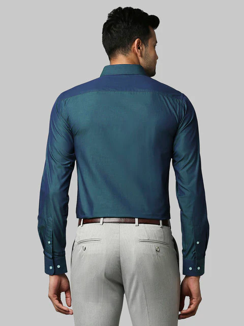 Raymond Men Blue Chambray Slim Fit Cotton Shirt - Image 4