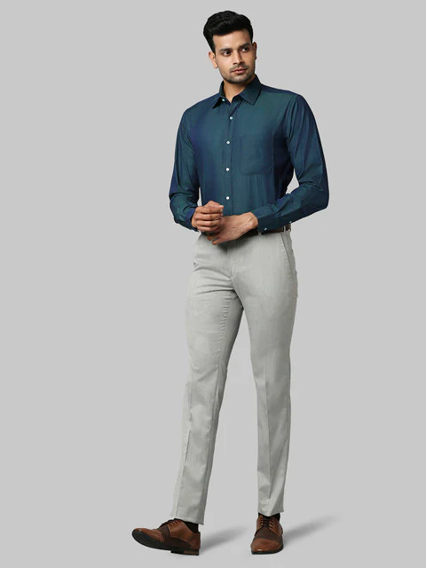 Raymond Men Blue Chambray Slim Fit Cotton Shirt - Image 5