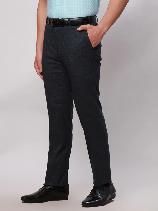 Raymond Men Blue Checkered Slim Fit Trouser - Image 3