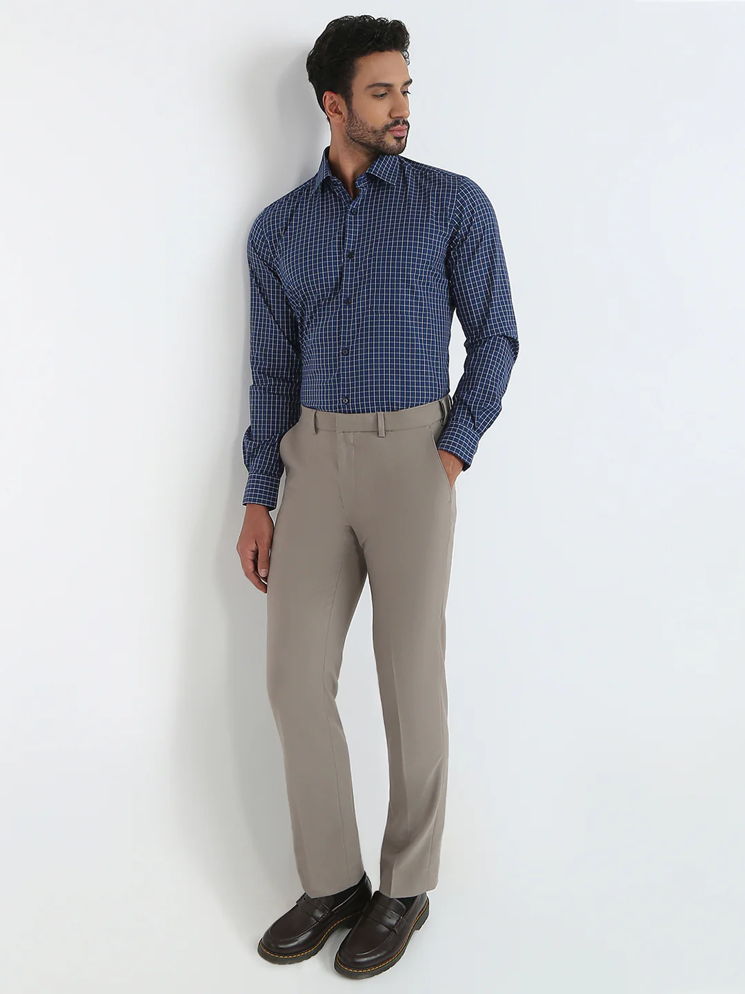 Raymond Men Blue Checks Contemporary Fit Cotton Blend Shirt - Image 5