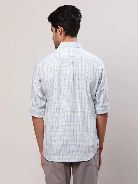 Raymond Men Blue Checks Contemporary Fit Cotton Casual Shirts - Image 4