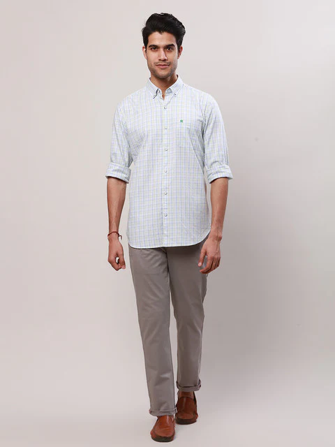 Raymond Men Blue Checks Contemporary Fit Cotton Casual Shirts - Image 5