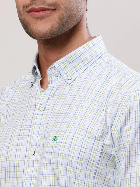 Raymond Men Blue Checks Contemporary Fit Cotton Casual Shirts - Image 6