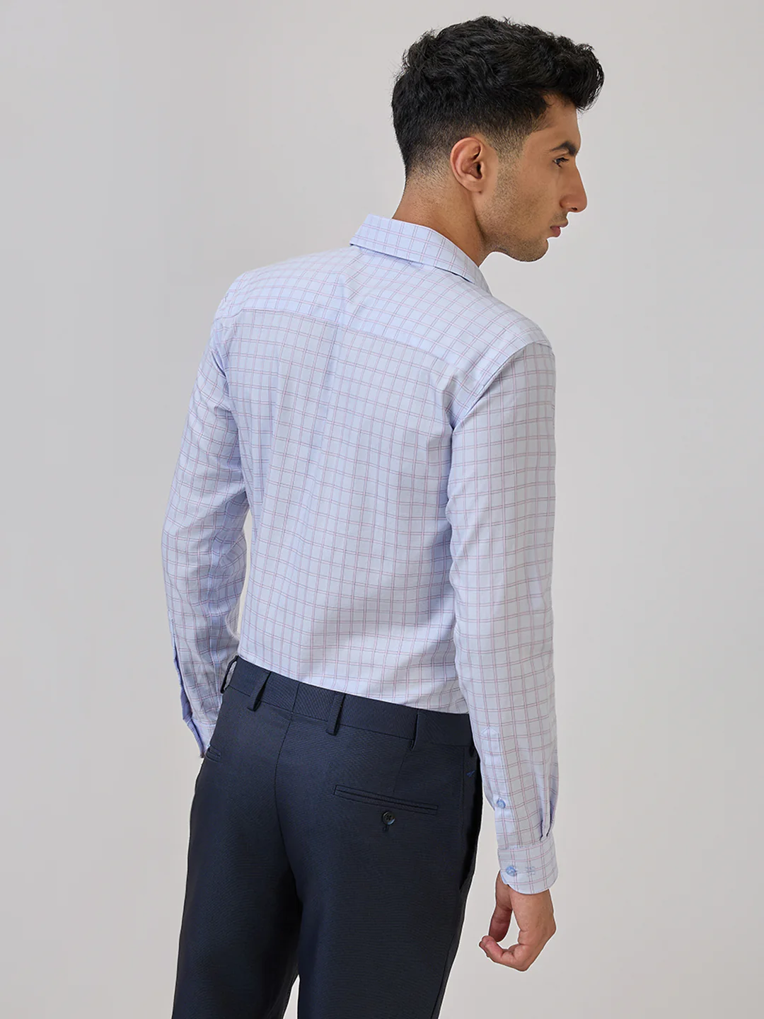 Raymond Men Blue Checks Contemporary Fit Cotton Formal Shirt - Image 4