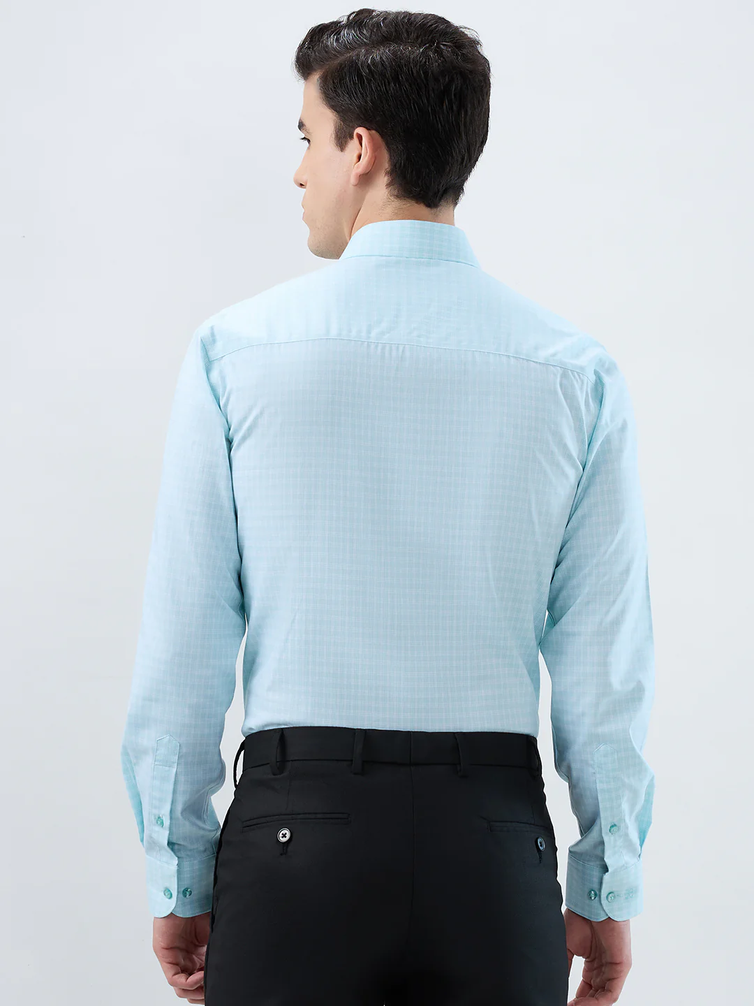 Raymond Men Blue Checks Contemporary Fit Cotton Formal Shirt - Image 4