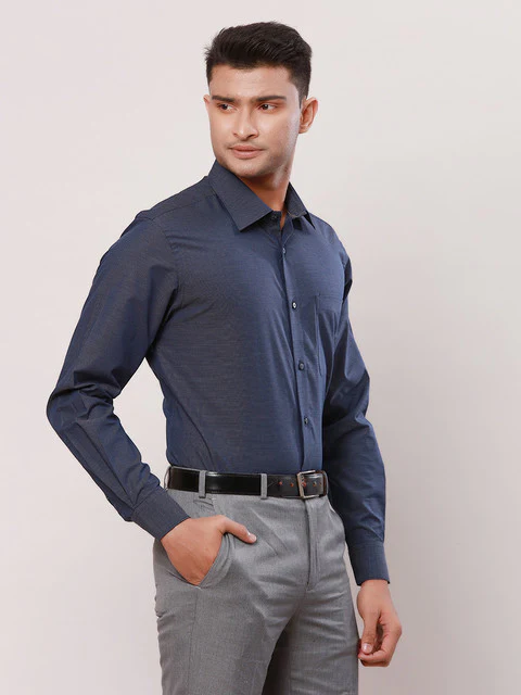 Raymond Men Blue Checks Contemporary Fit Cotton Formal Shirts - Image 2