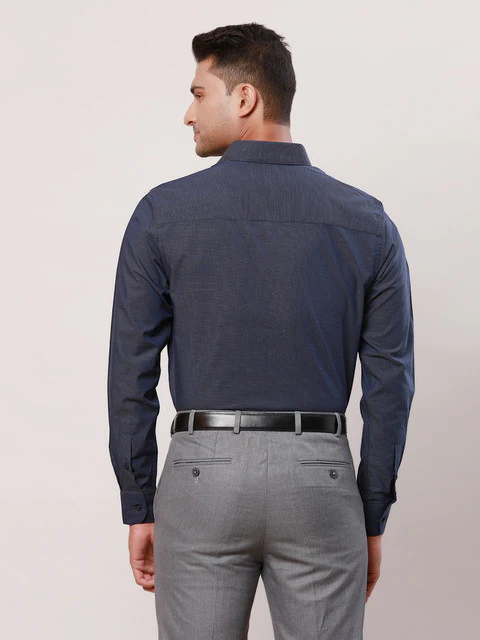 Raymond Men Blue Checks Contemporary Fit Cotton Formal Shirts - Image 4