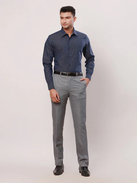 Raymond Men Blue Checks Contemporary Fit Cotton Formal Shirts - Image 5
