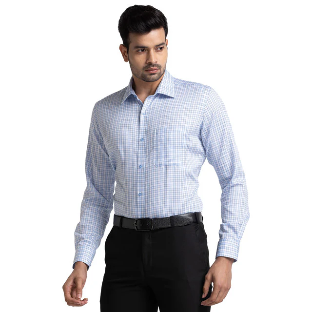 Raymond Men Blue Contemporary Fit Checks Formal Shirt - Image 3