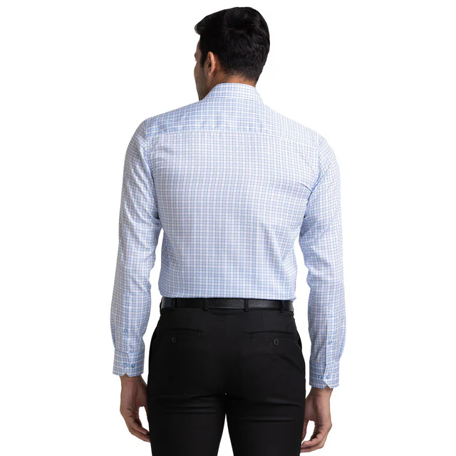 Raymond Men Blue Contemporary Fit Checks Formal Shirt - Image 4