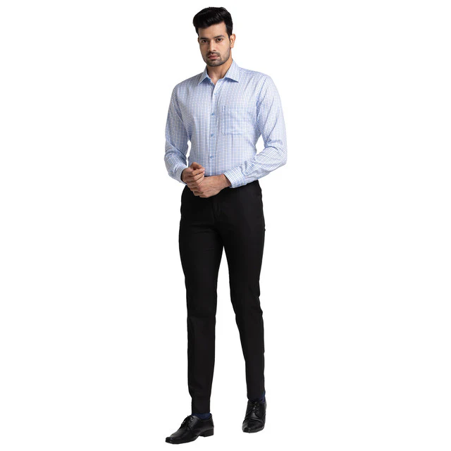 Raymond Men Blue Contemporary Fit Checks Formal Shirt - Image 5