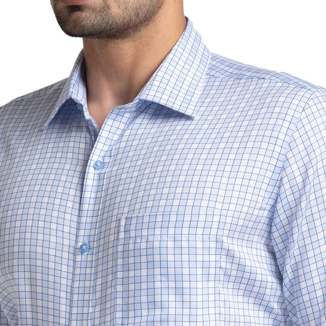 Raymond Men Blue Contemporary Fit Checks Formal Shirt - Image 6