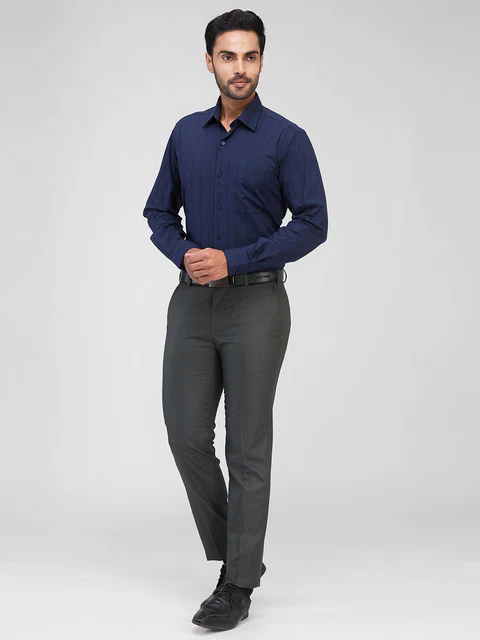 Raymond Men Blue Checks Contemporary Fit Cotton Shirt - Image 4