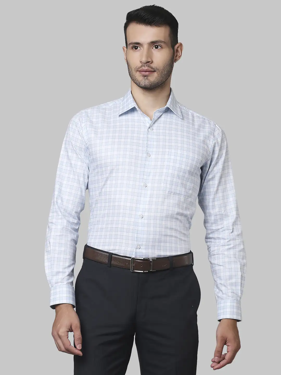 Raymond Men Blue Checks Contemporary Fit Cotton Shirts