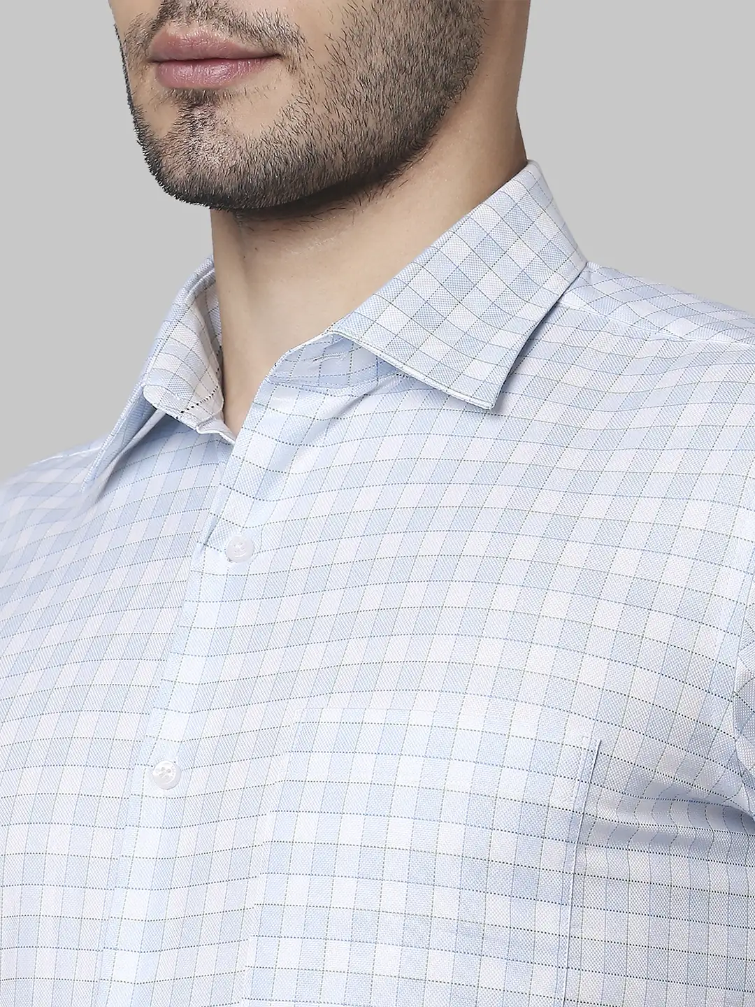 Raymond Men Blue Checks Contemporary Fit Cotton Shirts - Image 6
