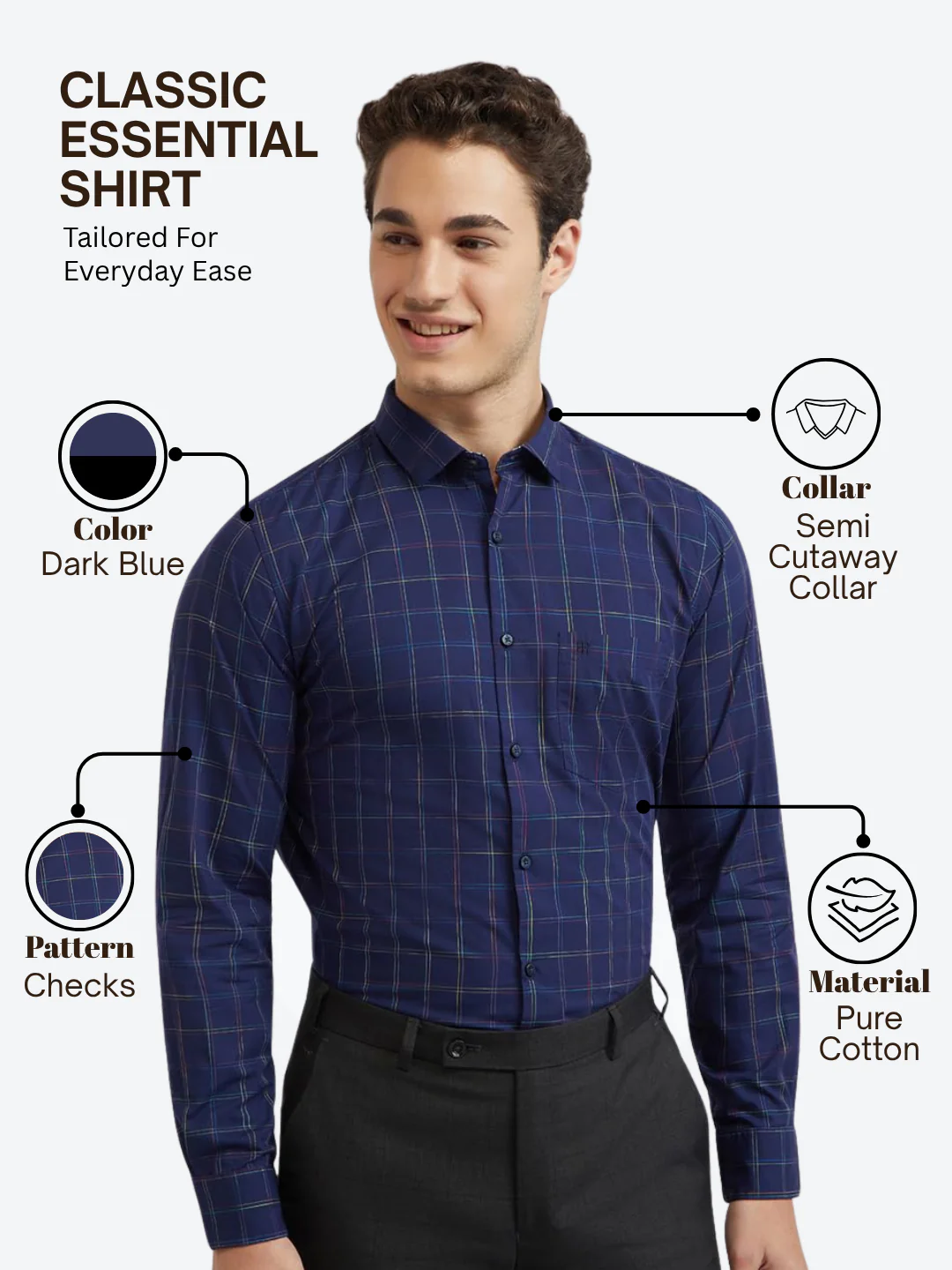 Raymond Men Blue Contemporary Fit Checks Casual Shirt - Image 4