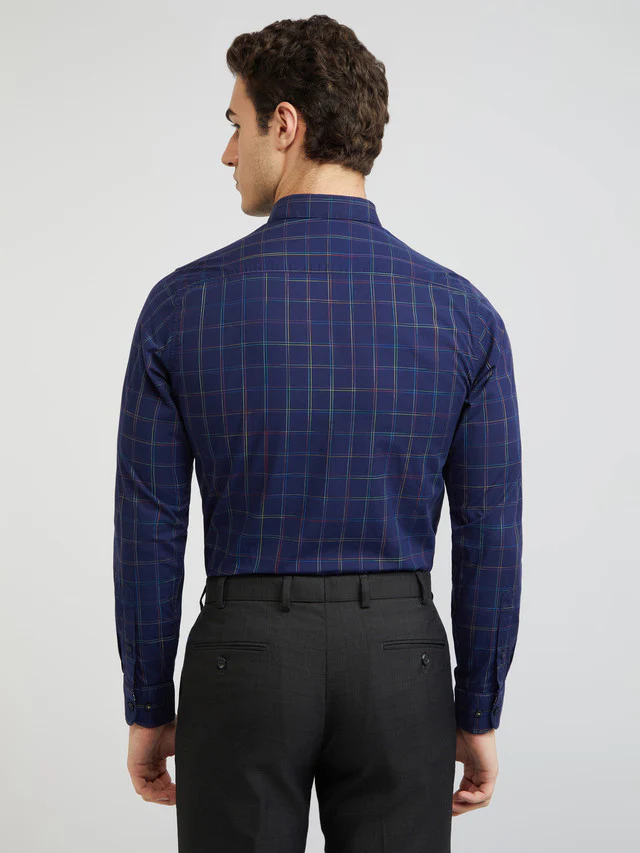 Raymond Men Blue Contemporary Fit Checks Casual Shirt - Image 5
