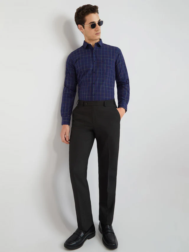 Raymond Men Blue Contemporary Fit Checks Casual Shirt - Image 6