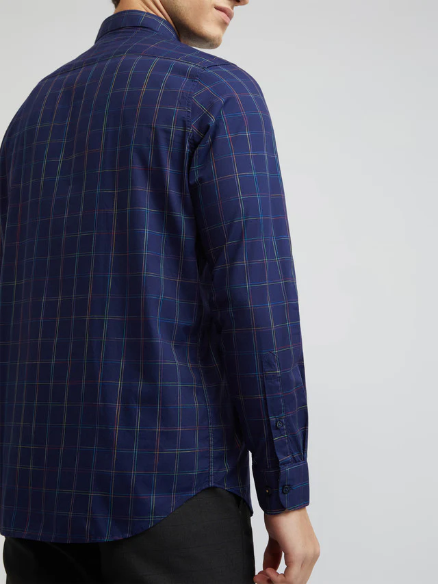 Raymond Men Blue Contemporary Fit Checks Casual Shirt - Image 8