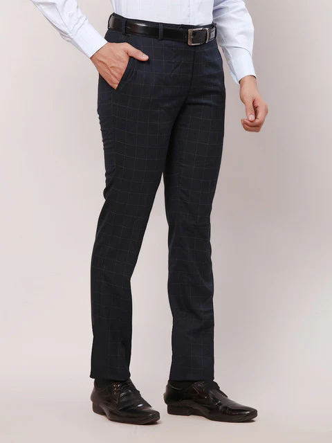 Raymond Men Blue Checks Contemporary Fit Polyester Blend Trouser - Image 2