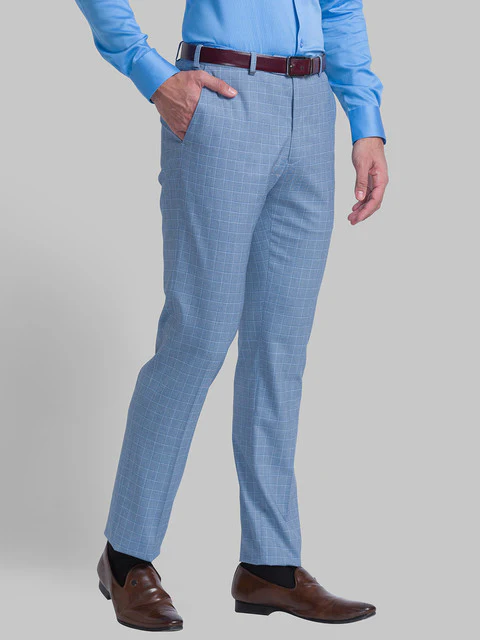 Raymond Men Blue Checks Contemporary Fit Polyester Blend Trouser - Image 2