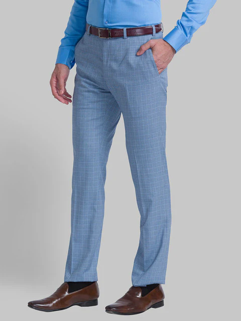 Raymond Men Blue Checks Contemporary Fit Polyester Blend Trouser - Image 3
