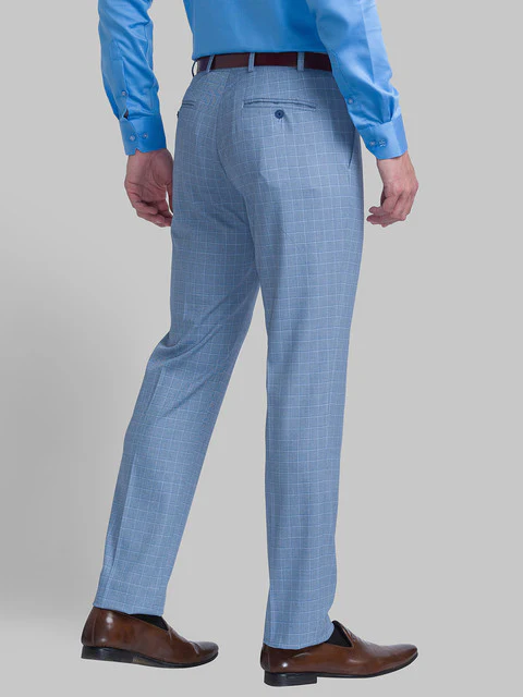Raymond Men Blue Checks Contemporary Fit Polyester Blend Trouser - Image 4