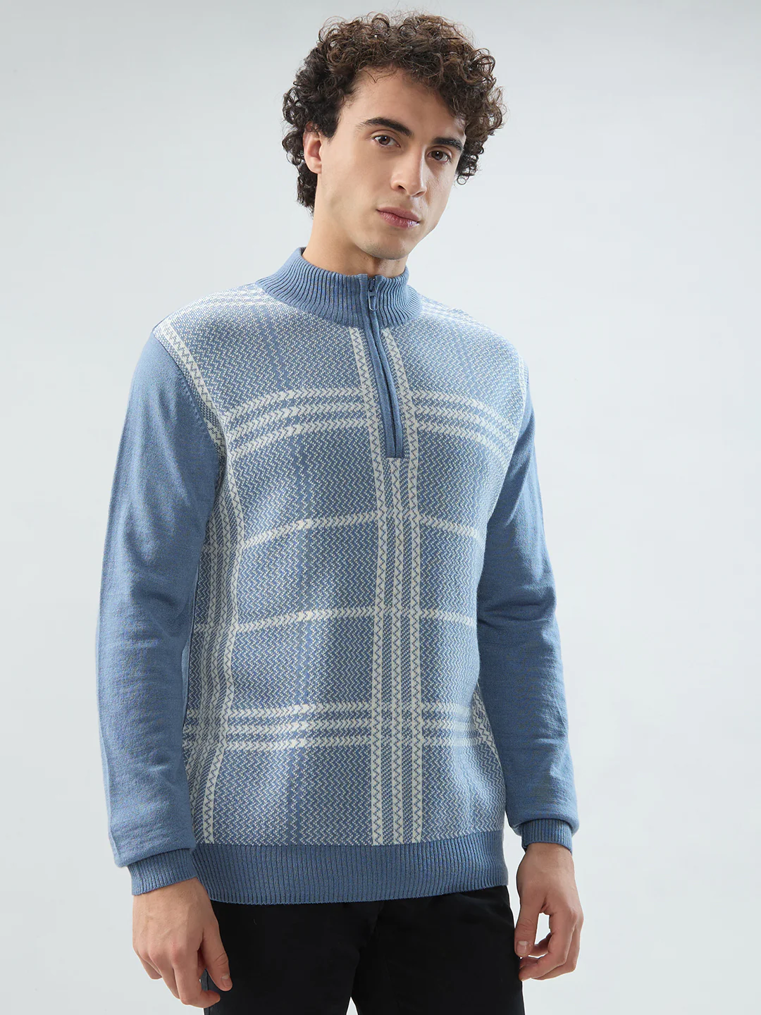 Raymond Men Blue Checks Regular Fit Acrlic Blend Sweatshirt - Image 2