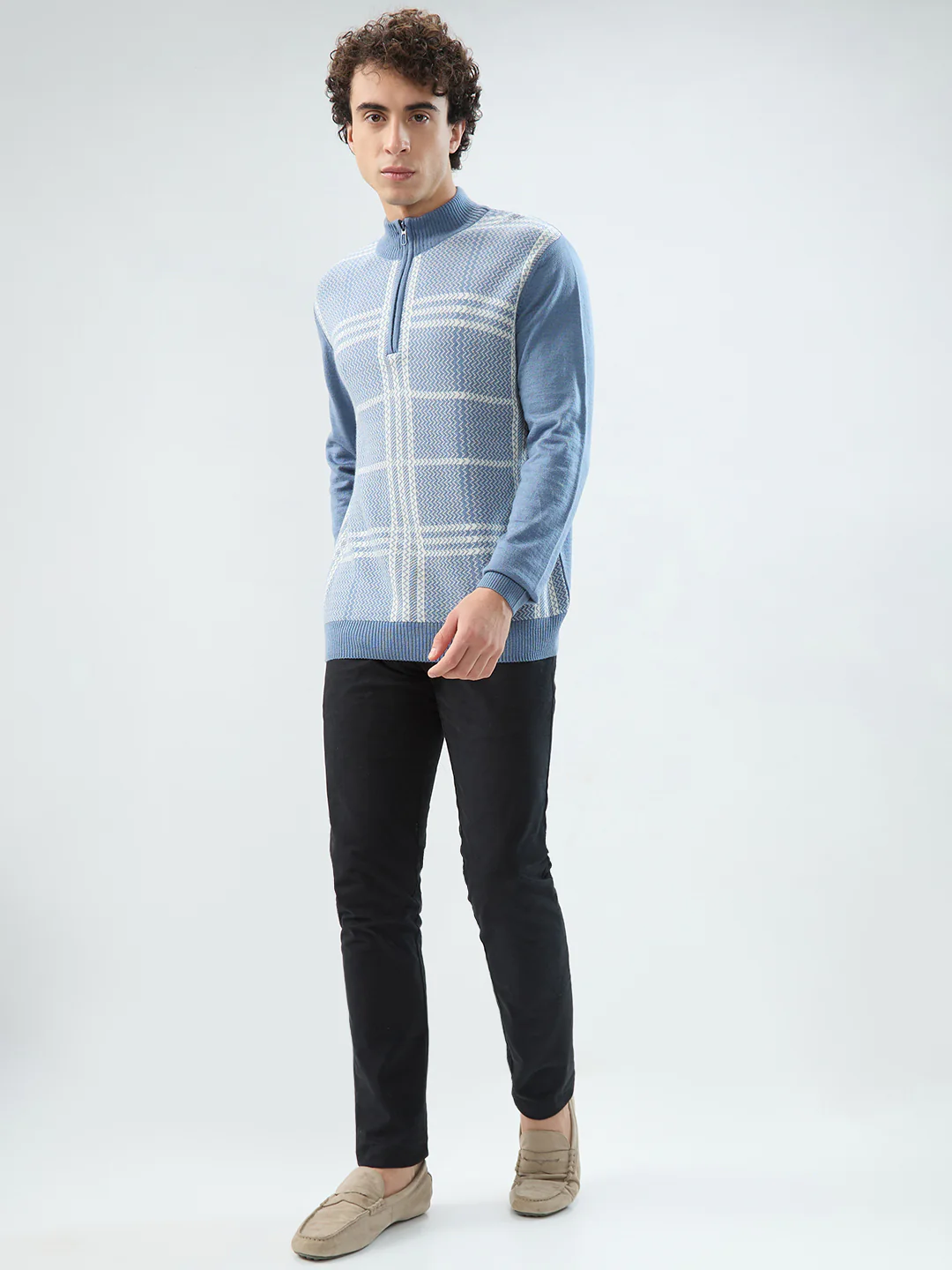 Raymond Men Blue Checks Regular Fit Acrlic Blend Sweatshirt - Image 5