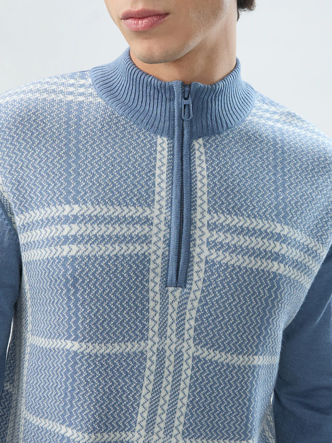 Raymond Men Blue Checks Regular Fit Acrlic Blend Sweatshirt - Image 6