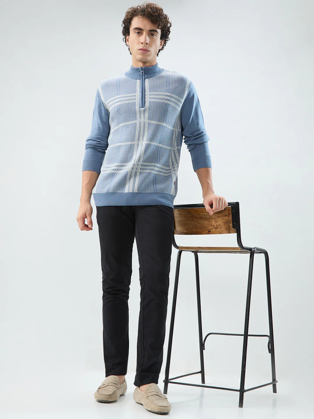 Raymond Men Blue Checks Regular Fit Acrlic Blend Sweatshirt - Image 7