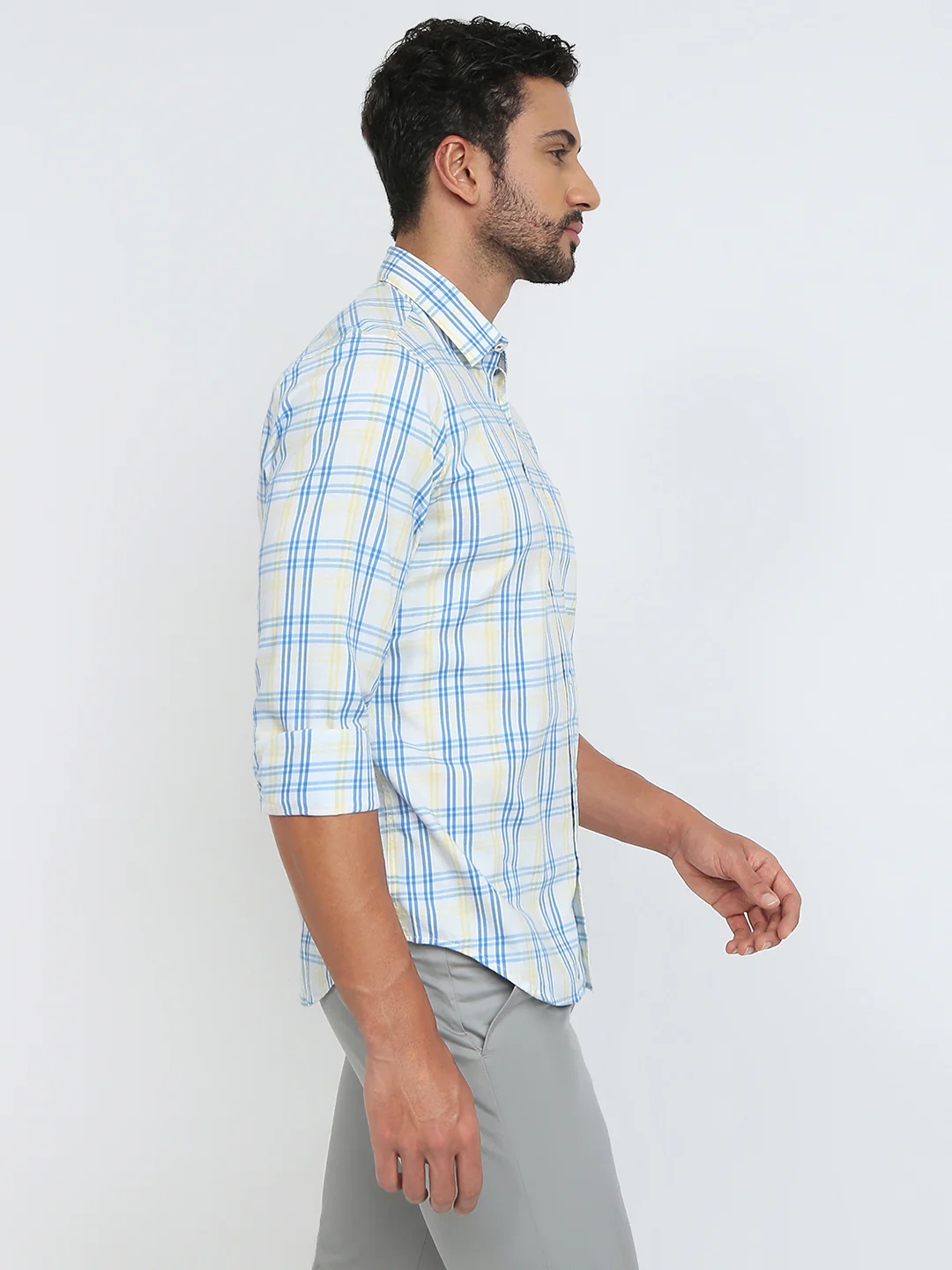 Raymond Men Blue Checks Regular Fit Cotton Blend Casual Shirt - Image 2
