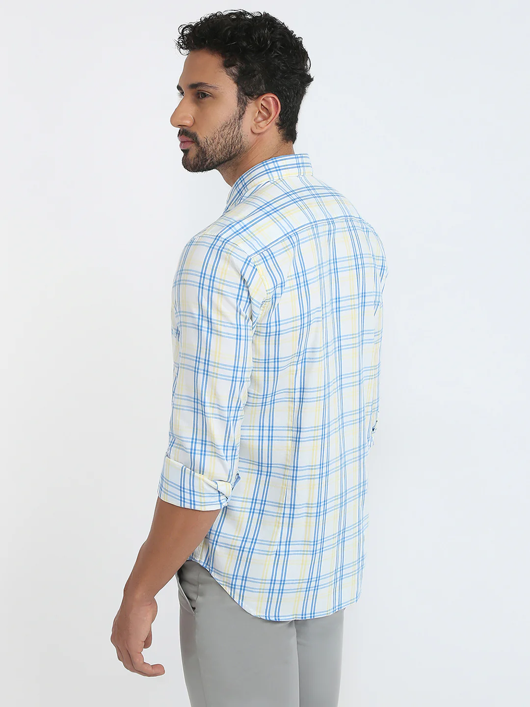 Raymond Men Blue Checks Regular Fit Cotton Blend Casual Shirt - Image 4
