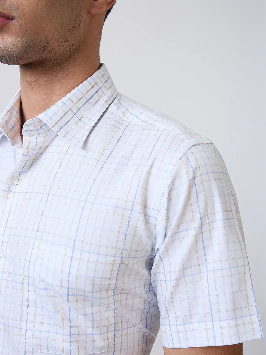 Raymond Men Blue Checks Regular Fit Cotton Formal Shirt - Image 6