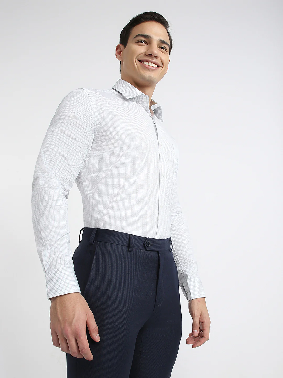 Raymond Men Blue Checks Regular Fit Cotton Formal Shirt - Image 2