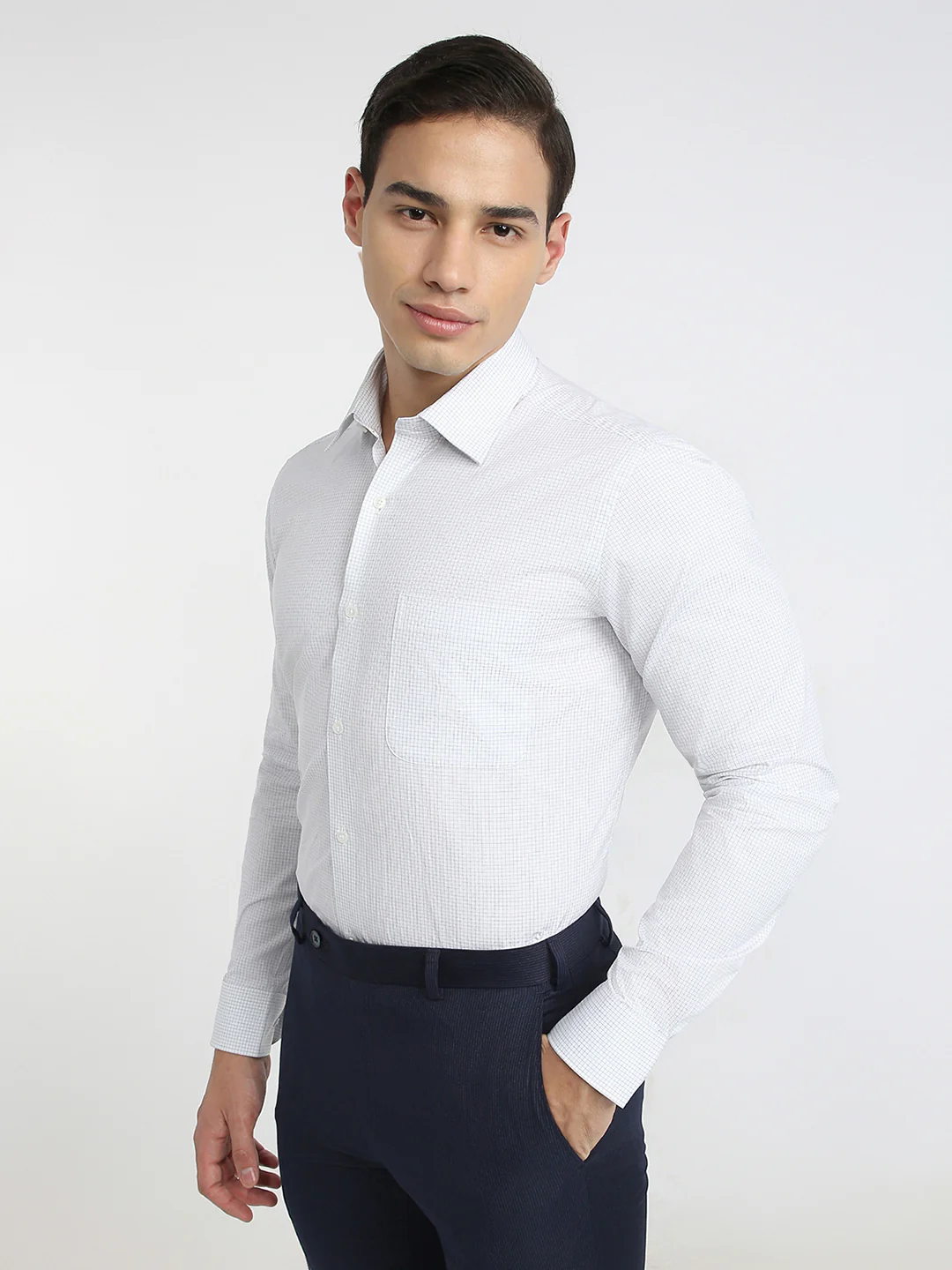 Raymond Men Blue Checks Regular Fit Cotton Formal Shirt - Image 3