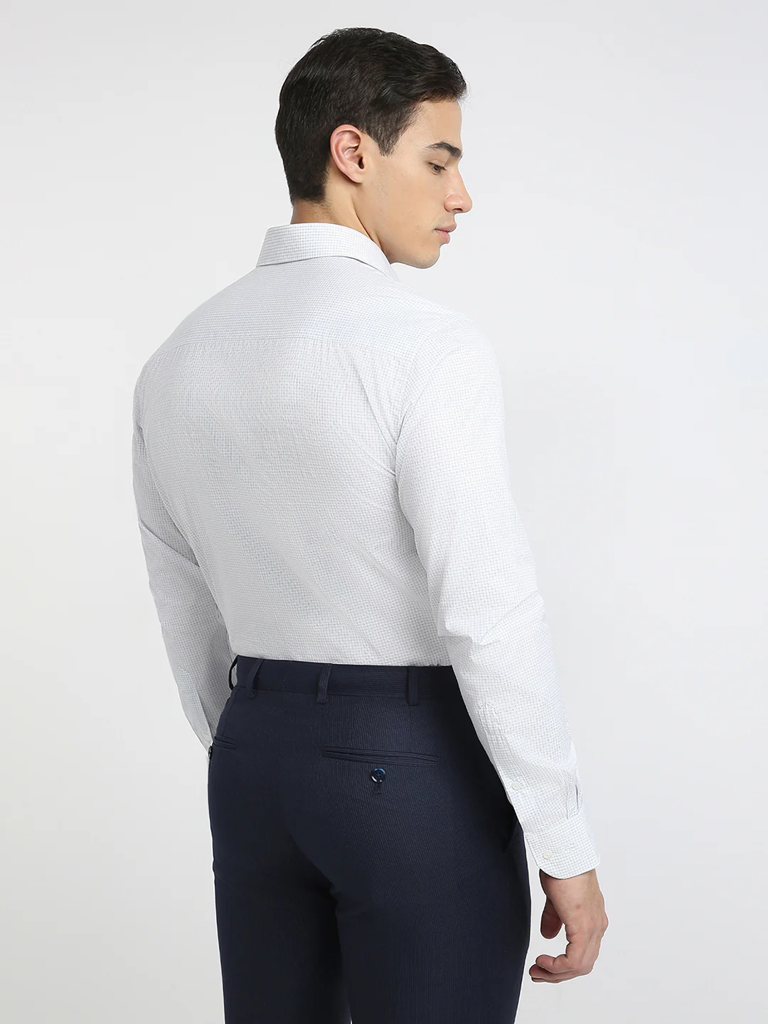 Raymond Men Blue Checks Regular Fit Cotton Formal Shirt - Image 4