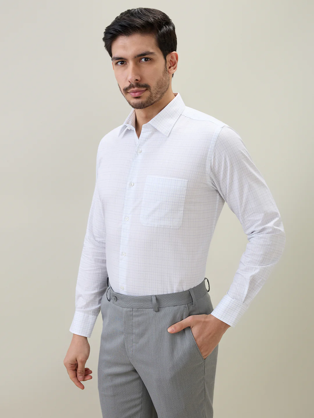 Raymond Men Blue Checks Regular Fit Cotton Shirt - Image 2
