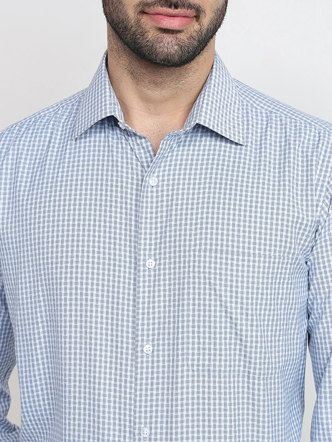 Raymond Men Blue Checks Slim Fit Bamboo Blend Full Sleeve Formal Shirt - Image 5