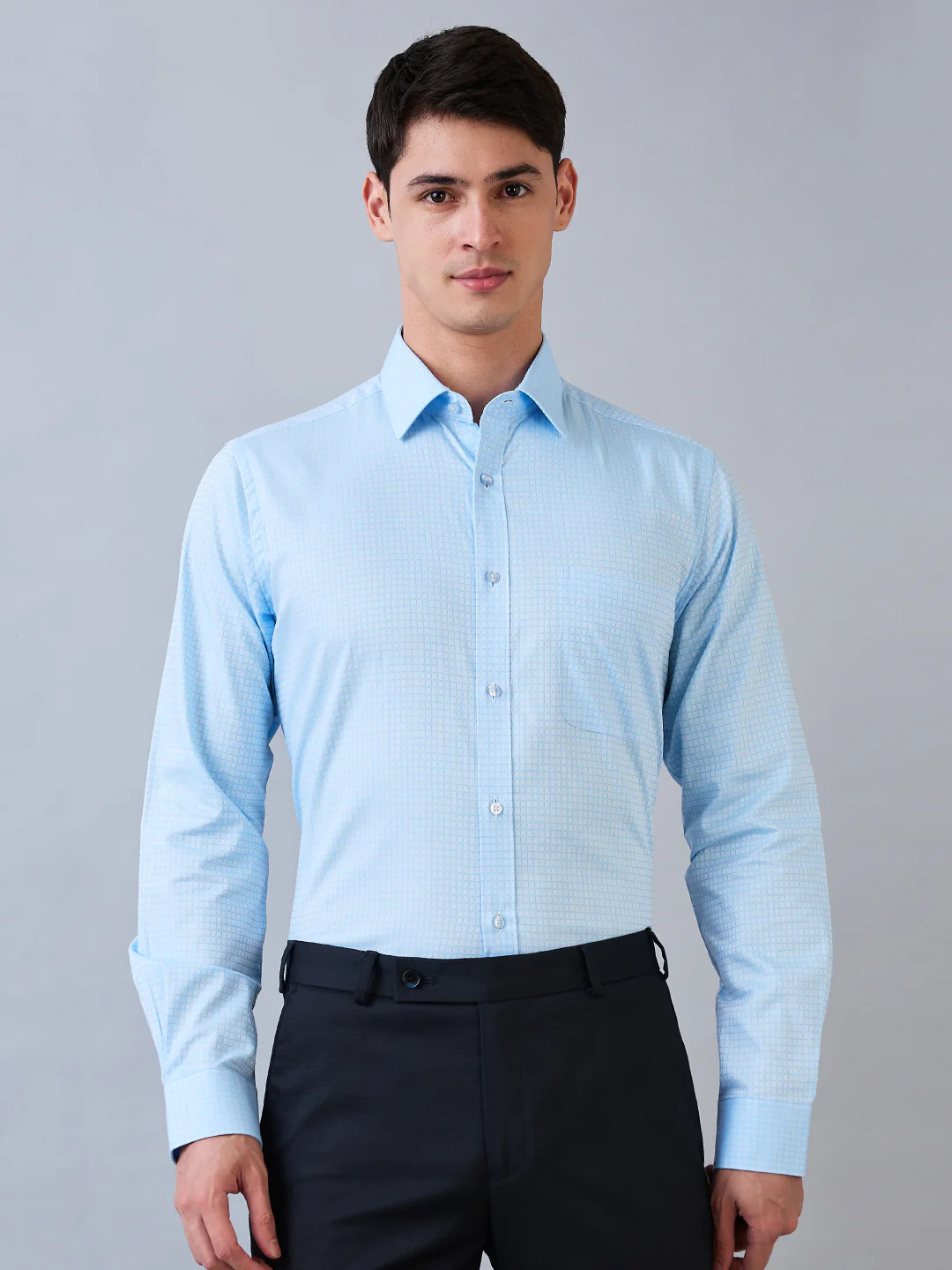 Raymond Men Blue Checks Slim Fit Cotton Blend Shirt