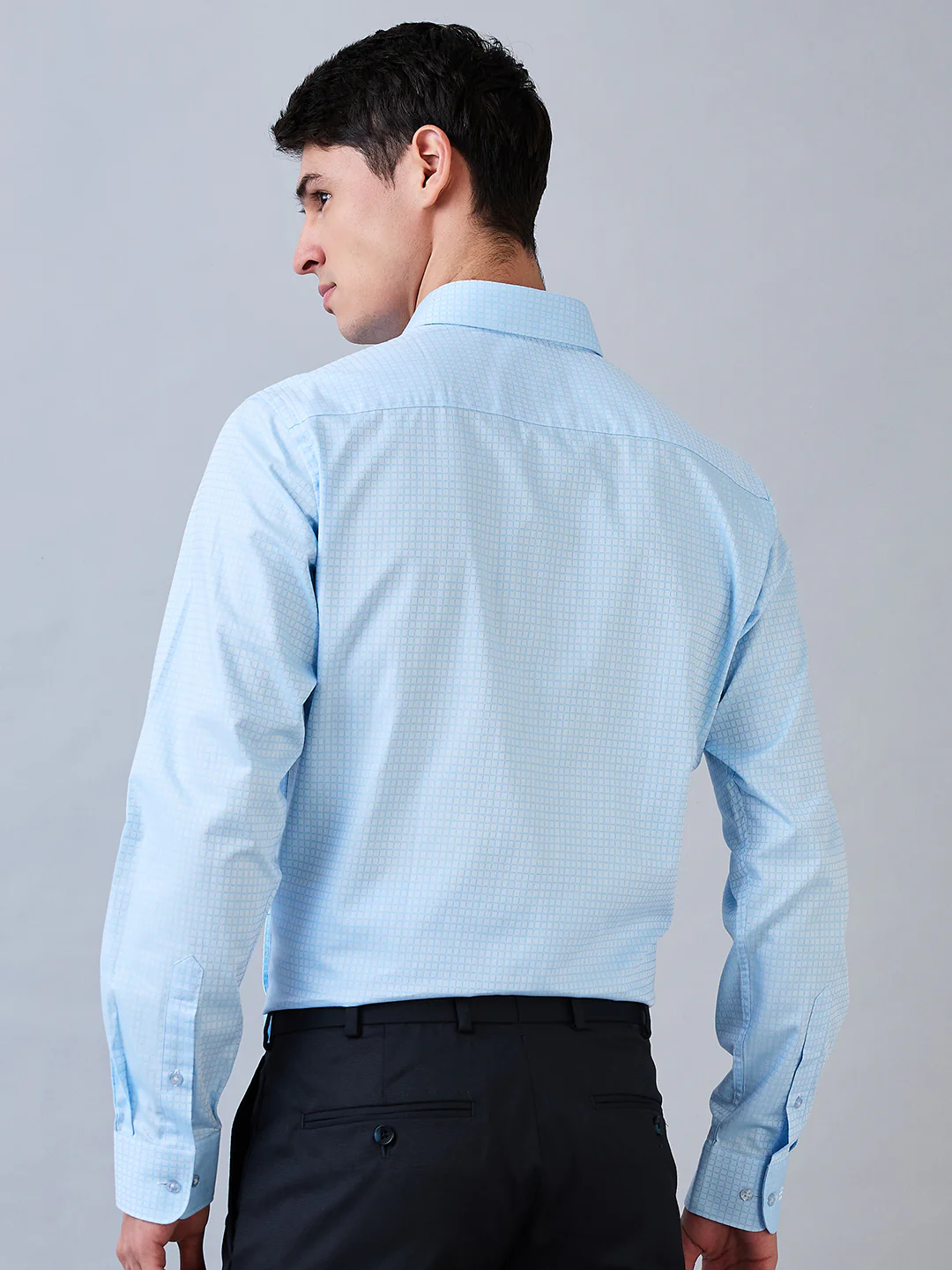 Raymond Men Blue Checks Slim Fit Cotton Blend Shirt - Image 3