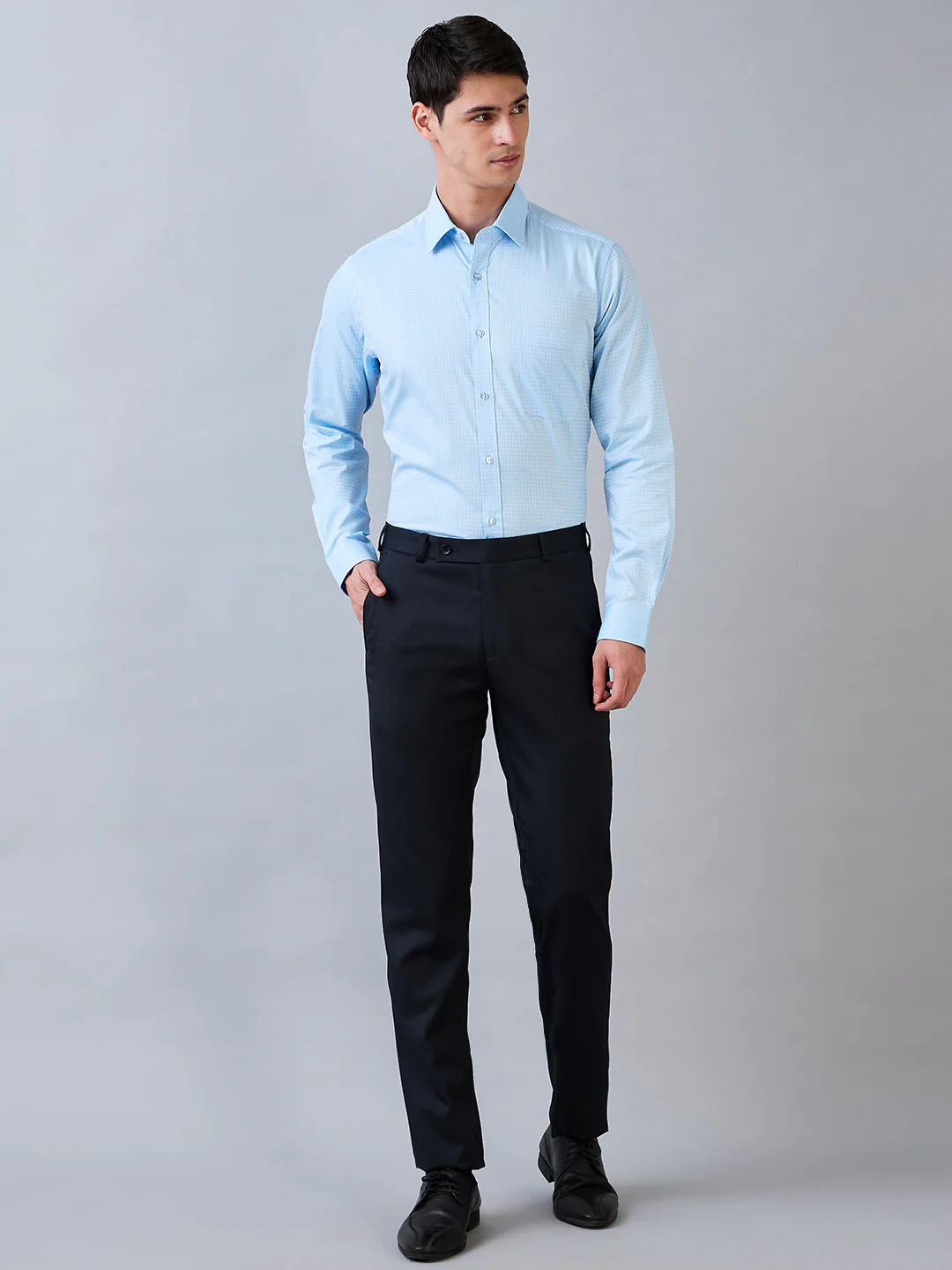 Raymond Men Blue Checks Slim Fit Cotton Blend Shirt - Image 4
